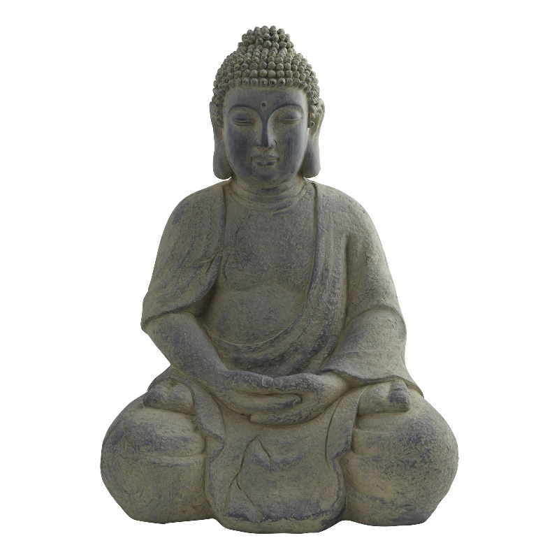 Nearly Natural Indoor/Outdoor Fiber Clay Full Buddha Pose Statue in Gray