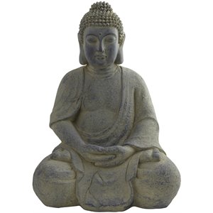 nearly natural indoor/outdoor fiber clay full buddha pose statue in gray