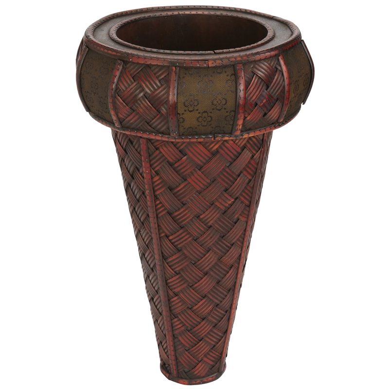 Nearly Natural Decorative Stand Planter with Cross Thatch Mat Design in Brown