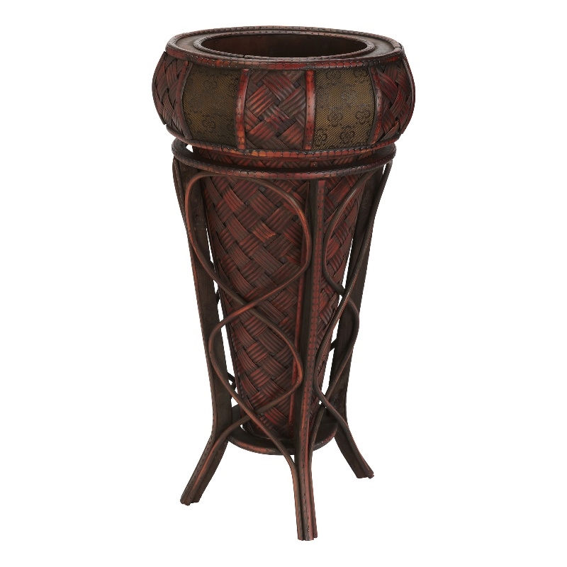 Nearly Natural Decorative Stand Planter with Cross Thatch Mat Design in Brown