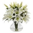 Nearly Natural Lily Silk Arrangement with Glass Vase in White/Clear