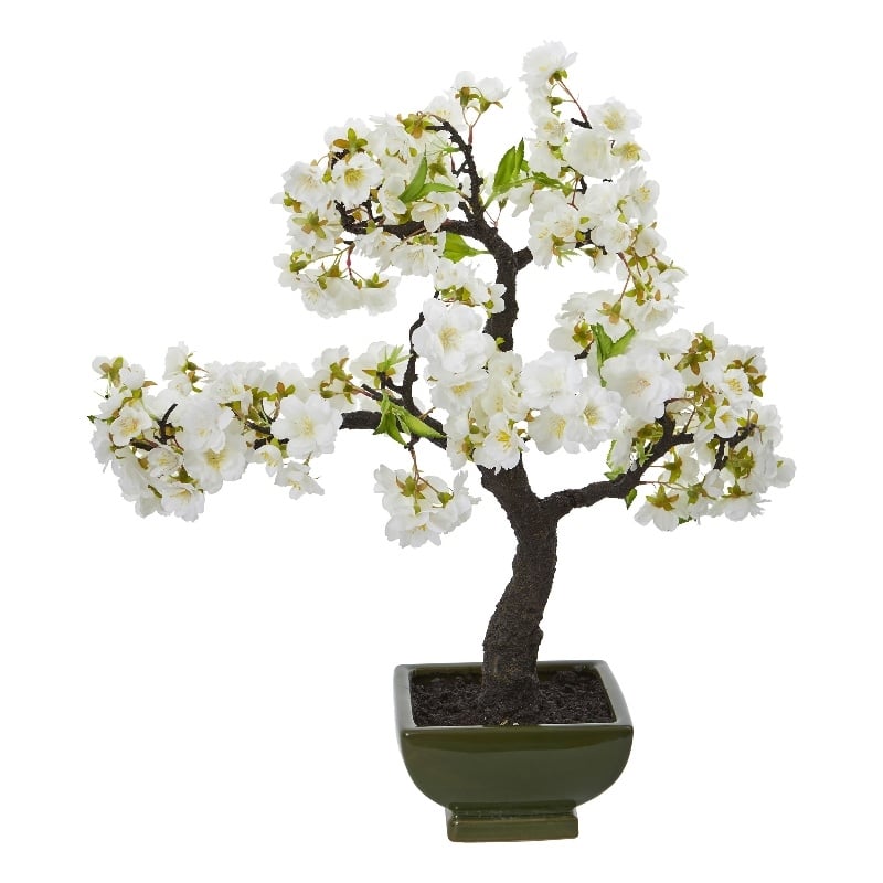 Nearly Natural Cherry Blossom Bonsai Artificial Tree in White/Black