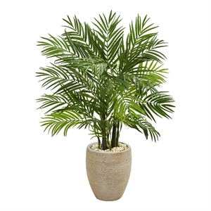 Nearly Natural 48&quot Areca Palm Artificial Tree in Sand Colored Planter