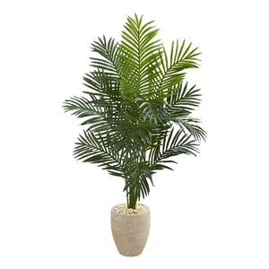 66&quot Paradise Artificial Palm Tree in Sand Colored Planter in Green/Sand