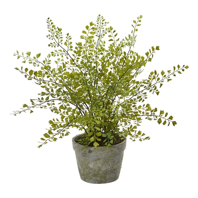 Nearly Natural Maiden Hair Artificial Plant in Decorative Planter in Green/Gray
