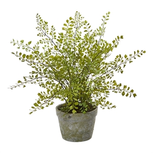 Nearly Natural Maiden Hair Artificial Plant in Decorative Planter in Green/Gray