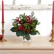 Nearly Natural Berry/Pine and Boxwood Artificial Arrangement in Red/Clear
