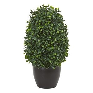 Indoor/Outdoor 13&quot Boxwood Topiary Artificial Plant UV Resistant in Green/Black