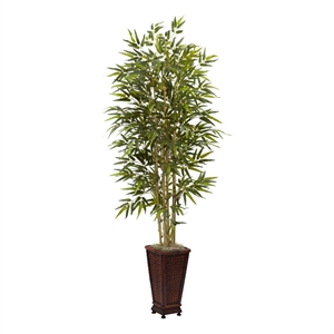 Nearly Natural 72&quot Bamboo Tree with Decorative Planter in Green/Brown