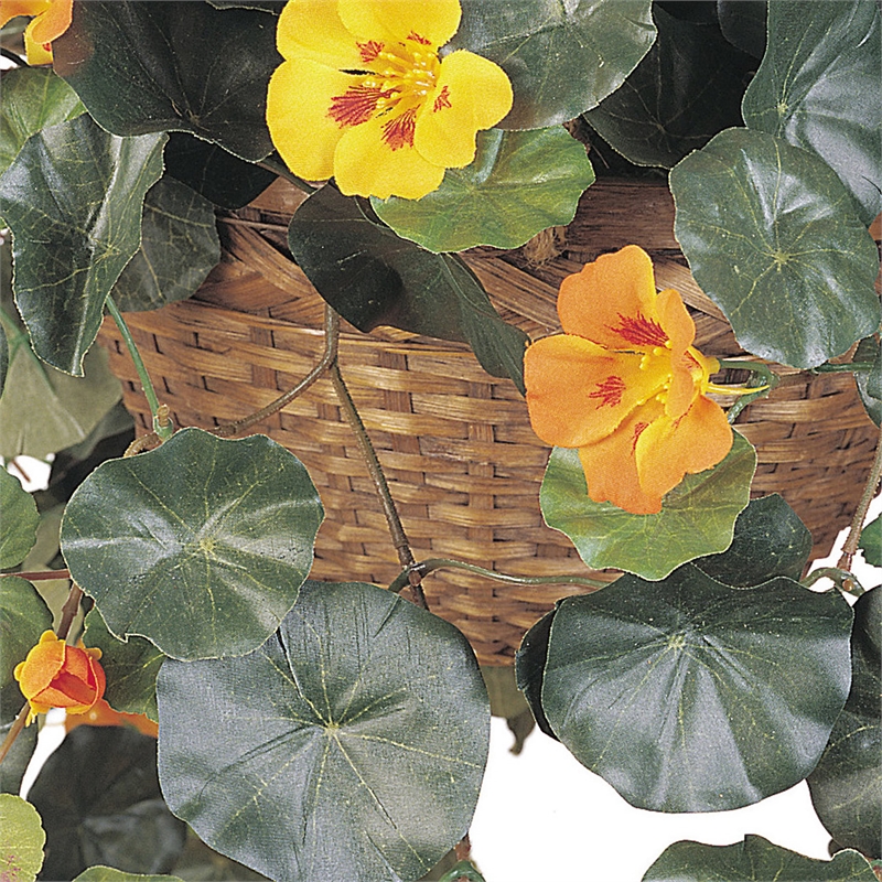 Nearly Natural Nasturtium Silk with Decorative Hanging Basket in Gold/Brown