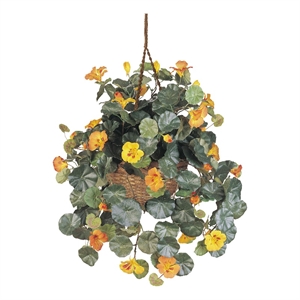Nearly Natural Nasturtium Silk with Decorative Hanging Basket in Gold/Brown