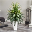 Mixed River Fern and Dog tail Artificial Plant in White Tower Planter