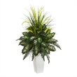 Mixed River Fern and Dog tail Artificial Plant in White Tower Planter