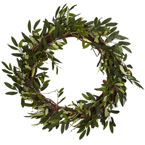 Nearly Natural 20&quot Olive Wreath Filled with Beautiful Lush Leaves in Green