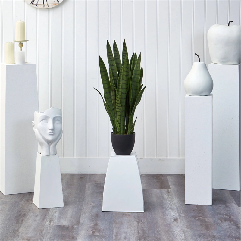 Nearly Natural Sansevieria with Black Planter and 28 Leaves in Green/Black
