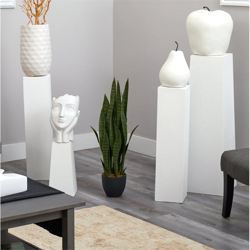 Nearly Natural Sansevieria with Black Planter and 28 Leaves in Green/Black