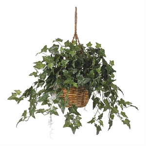 Nearly Natural English Ivy Hanging Basket with 324 Emerald Leaves in Green/Brown