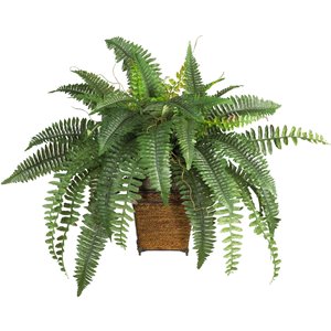 nearly natural boston fern with wicker basket silk plant in green/brown