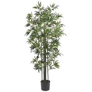 Nearly Natural 72&quot Bamboo Silk Tree with Green Trunks/1160 leaves in Green/Black