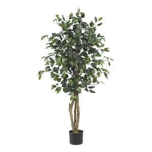 Nearly Natural 48&quot Ficus Silk Tree with Wood Trunk & 504 Leaves in Green/Black