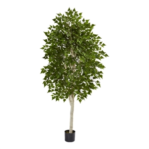 Nearly Natural 72&quot Birch Artificial Tree with Sturdy Trunk Branches Green/Black