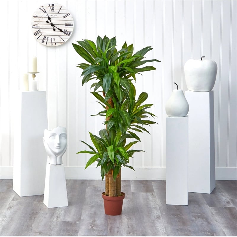 Nearly Natural Corn Stalk Dracaena Silk Plant Real Touch in Green/Brown