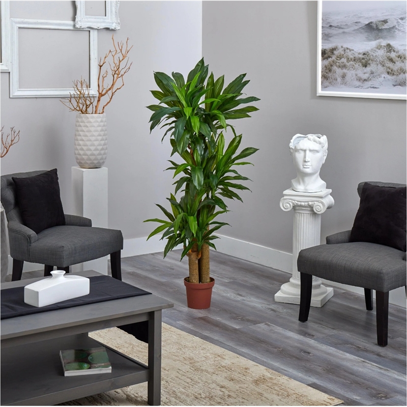 Nearly Natural Corn Stalk Dracaena Silk Plant Real Touch in Green/Brown