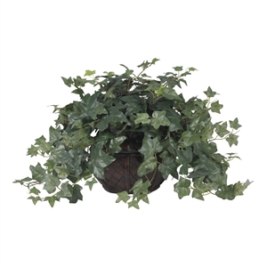 Nearly Natural 18&quot Tall Puff Ivy with Vase Silk Plant in Green/Brown