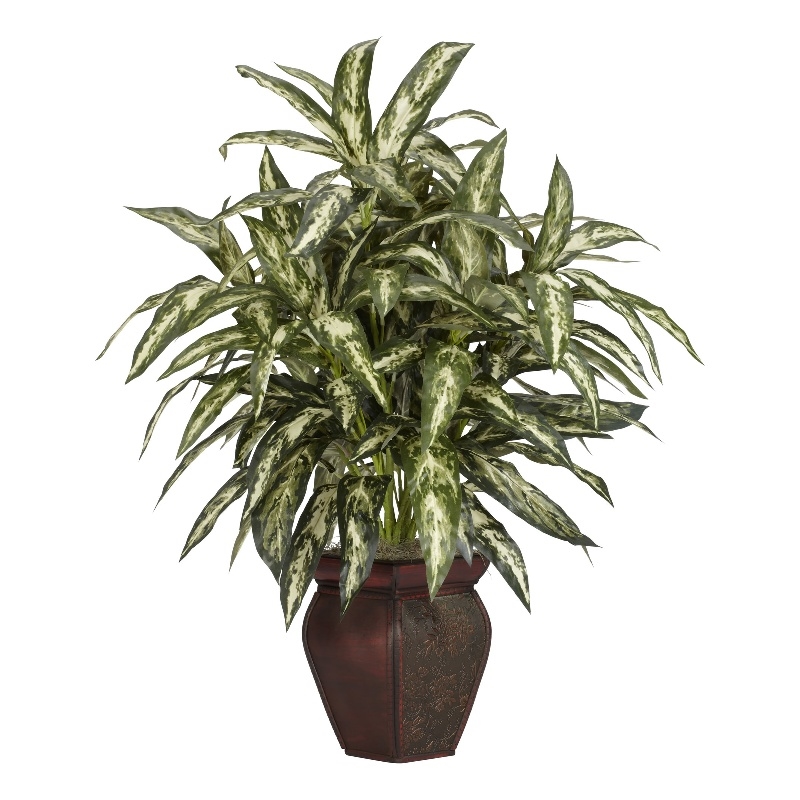 Nearly Natural Aglaonema with Decorative Vase Silk Plant in Green/Brown