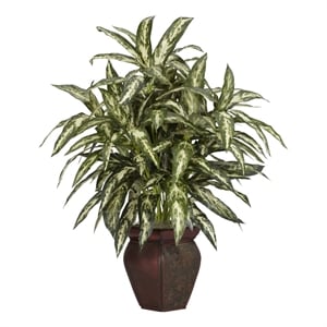 Nearly Natural Aglaonema with Decorative Vase Silk Plant in Green/Brown