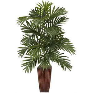 nearly natural areca palm with bamboo vase silk plant in green/brown