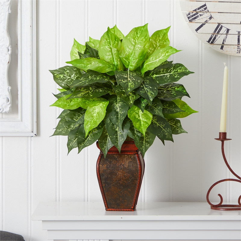 Nearly Natural Dieffenbachia with Decorative Vase Silk Plant in Green/Brown
