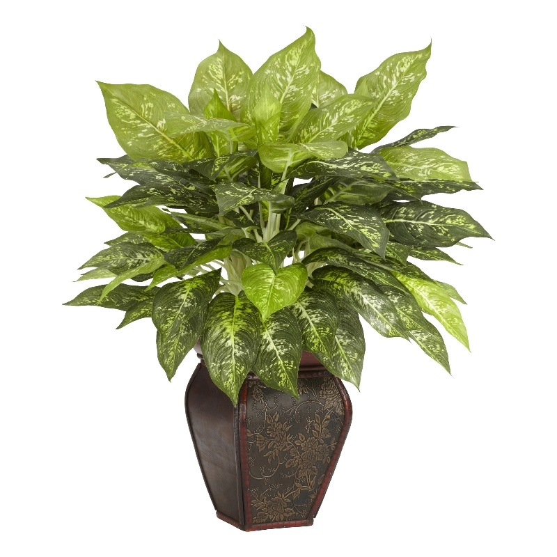 Nearly Natural Dieffenbachia with Decorative Vase Silk Plant in Green/Brown
