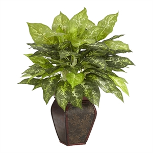Nearly Natural Dieffenbachia with Decorative Vase Silk Plant in Green/Brown