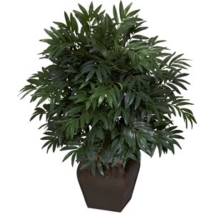 nearly natural double bamboo palm with decor planter silk plant in green/brown