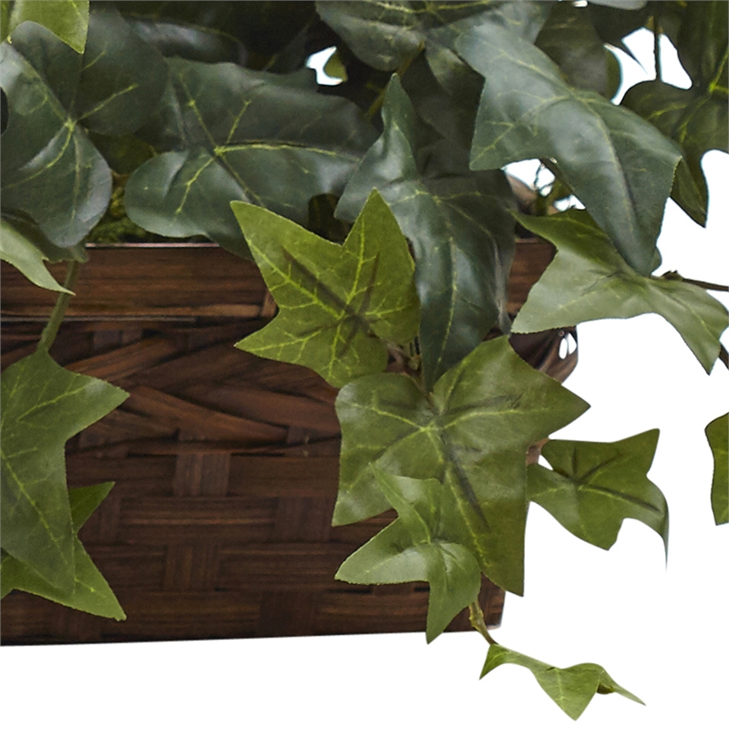 Nearly Natural Puff Ivy Leaves with Ledge Basket in Green/Brown