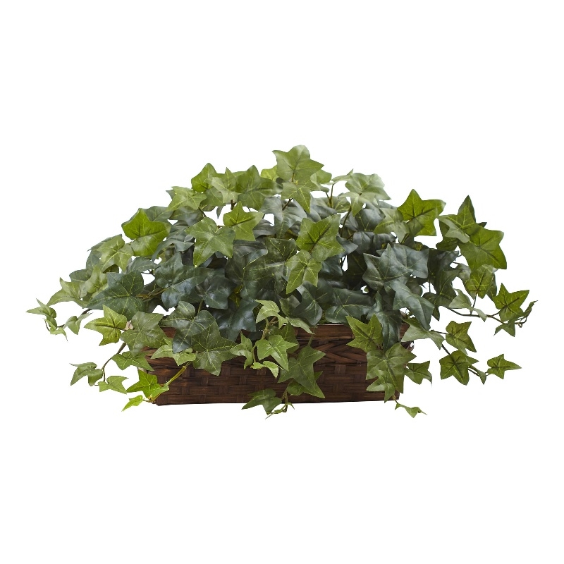 Nearly Natural Puff Ivy Leaves with Ledge Basket in Green/Brown