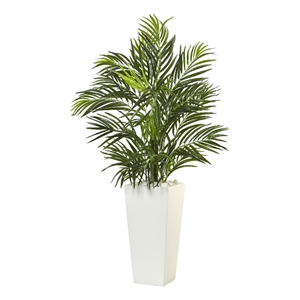 Nearly Natural 39&quot Areca Artificial Palm in White Square Planter in Green/White