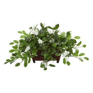 Nearly Natural Mix Stephanotis Artificial Plant in Decor Planter in Green/Brown
