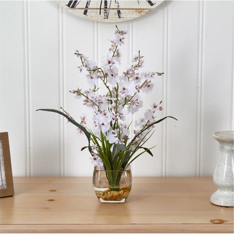 Dancing Lady Orchid Liquid Illusion Silk Flower Arrangement in White/Clear