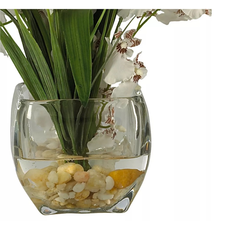 Dancing Lady Orchid Liquid Illusion Silk Flower Arrangement in White/Clear