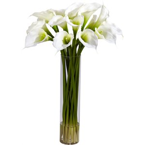 nearly natural calla lily with cylinder silk flower arrangement in natural/clear