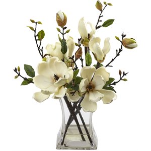nearly natural delicate magnolia blooms arrangement with vase in white/clear