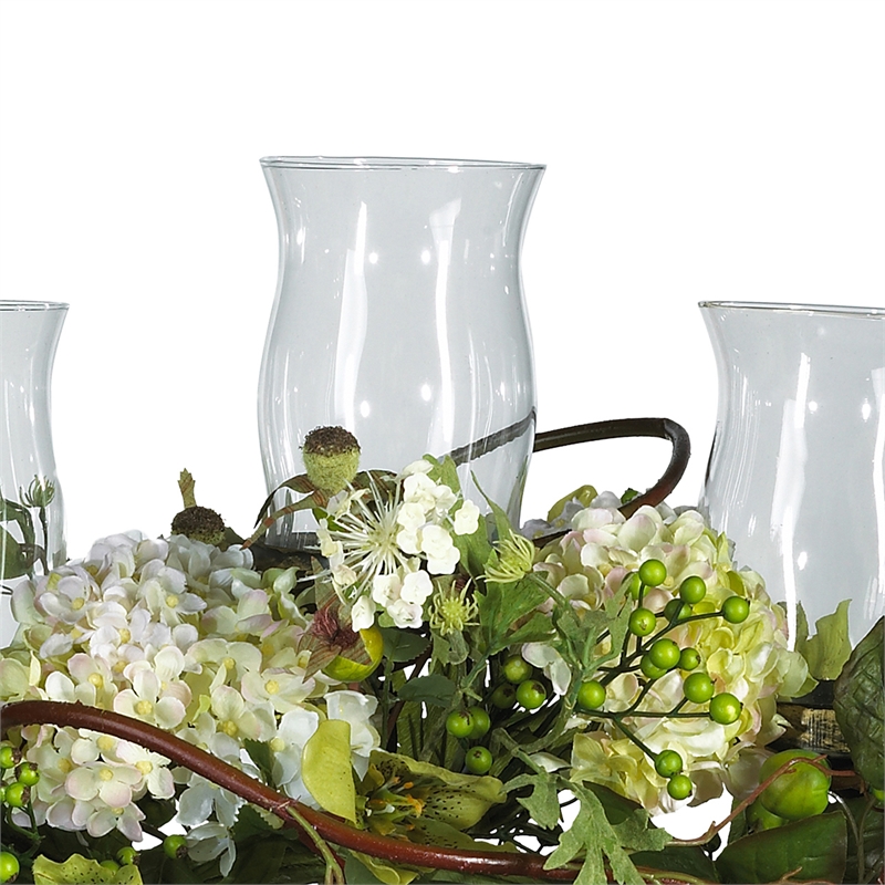 Nearly Natural Hydrangea Triple Candelabrum Centerpiece in Natural/Clear