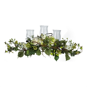 Nearly Natural Hydrangea Triple Candelabrum Centerpiece in Natural/Clear