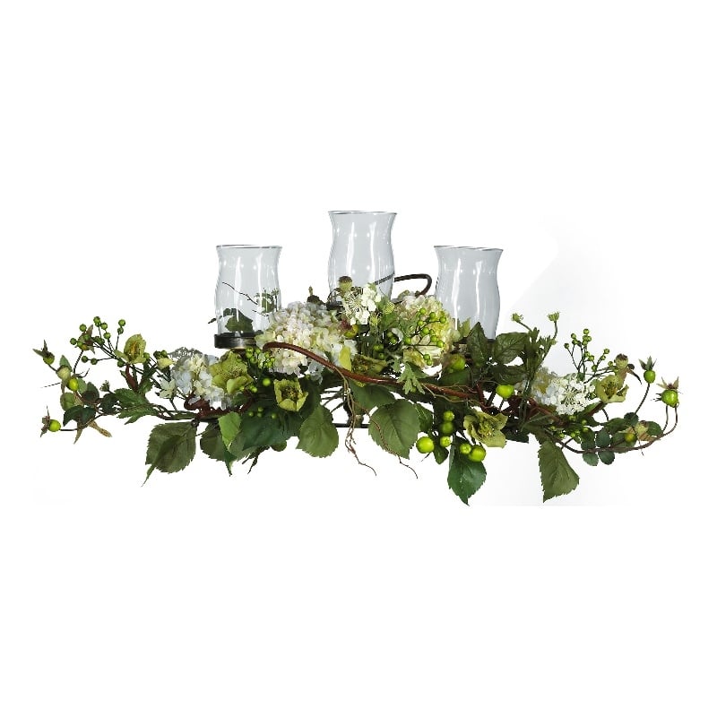 Nearly Natural Hydrangea Triple Candelabrum Centerpiece in Natural/Clear