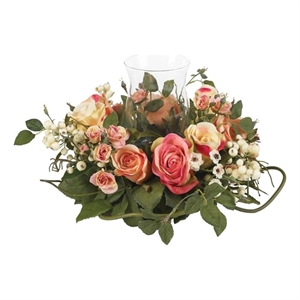 Nearly Natural Rose Candelabrum Silk Flower Arrangement in Multi-Color/Clear