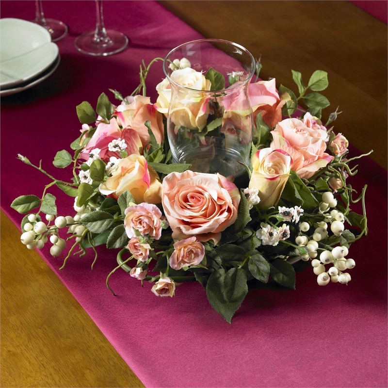 Nearly Natural Rose Candelabrum Silk Flower Arrangement in Multi-Color/Clear