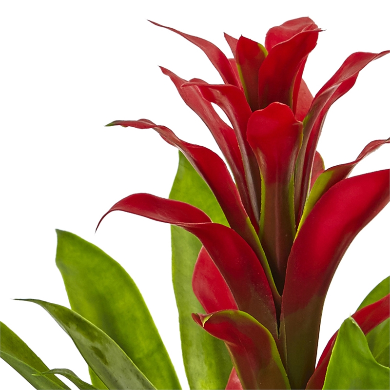 Nearly Natural Bromeliad with Glass Vase Arrangement in Red/Clear