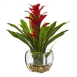 Nearly Natural Bromeliad with Glass Vase Arrangement in Red/Clear